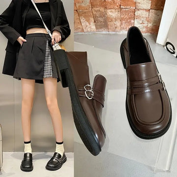 Xajzpa Gothic Lolita Heart Buckle Women's Loafers Mary Jane Shoes Women Cute Kawaii Chunky Platform Flats Fashion Designer Leather Shoe